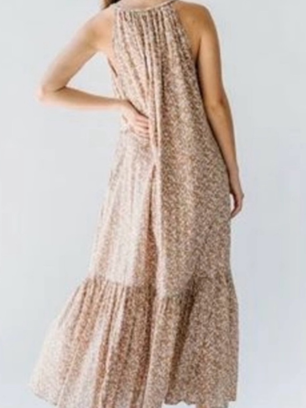 MIRTH Caftans Tent Dress Tan Ivory Print size Large $330 + Chico’s necklace - Picture 3 of 9
